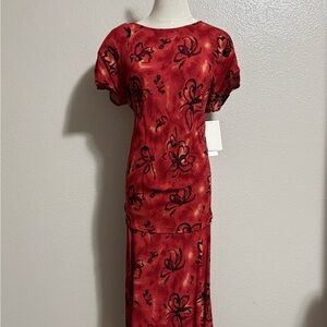 Vintage John Roberts Women’s Floral Top Long Skirt Set Red Size 10 NWT